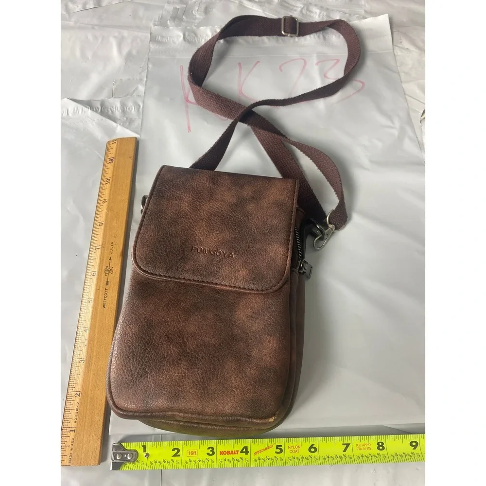 POLUOYA Brown Crossbody Phone Bag Mini Shoulder Purse Wallet Travel Pouch